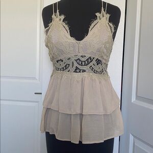 Elegant Lace Trimmed Beige Top